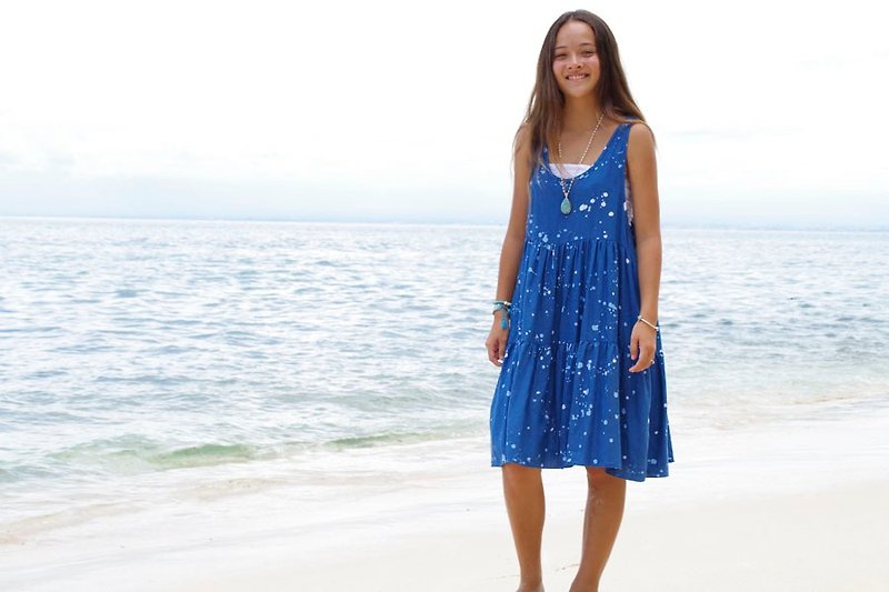 Batik tank top tiered dress <sapphire> - One Piece Dresses - Other Materials Blue