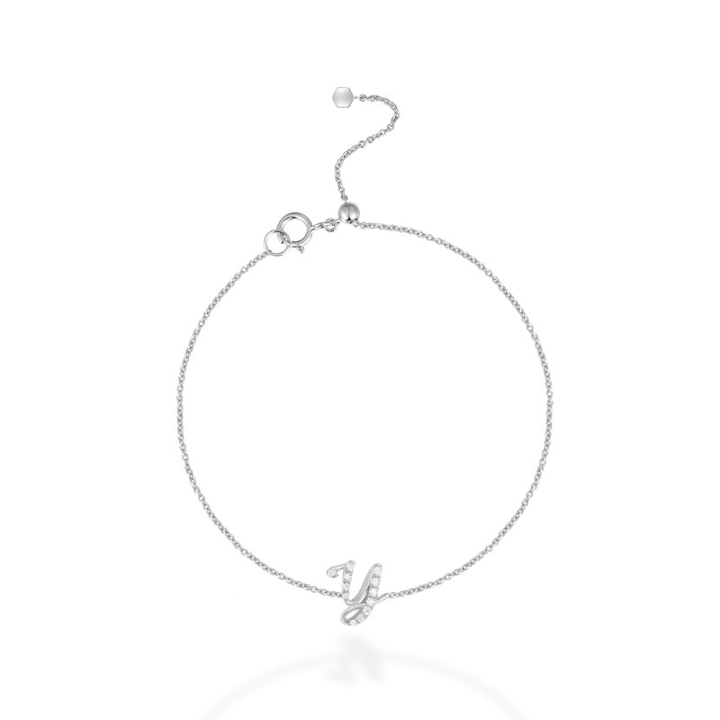 【mori】Y 字母鑽石手鍊 【14k白金】 - 手鍊/手環 - 鑽石 銀色