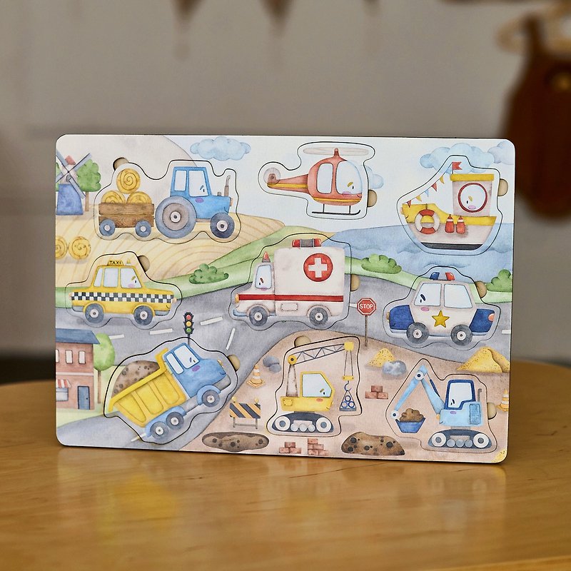 ไม้ Montessori Transport Puzzle ของเล่นเพื่อการศึกษาพร้อมรถยนต์ของเล่นก่อนวัยเรี - ของเล่นเด็ก - ไม้ หลากหลายสี