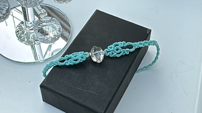 230111 Macrame South American Wax thread sparkling diamond bracelet - Bracelets - Semi-Precious Stones Transparent