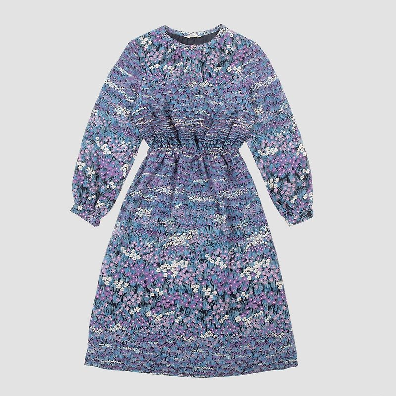 │moderato│ Heidi, Girl of the Alps flowers printed vintage dress │ forest retro. England. Miss arts - One Piece Dresses - Polyester Blue