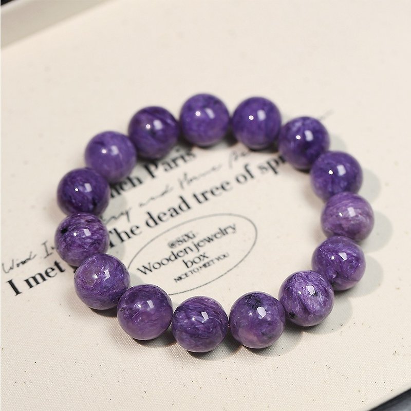 Natural purple dragon crystal bracelet female Stone year pattern jadeite charoite bracelet male royal purple crystal nine purple fire luck - สร้อยข้อมือ - คริสตัล สีม่วง