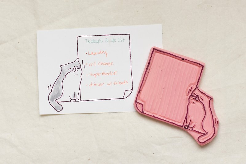 貓咪橡皮章每日清單 - 印章/印台 - 橡膠 粉紅色
