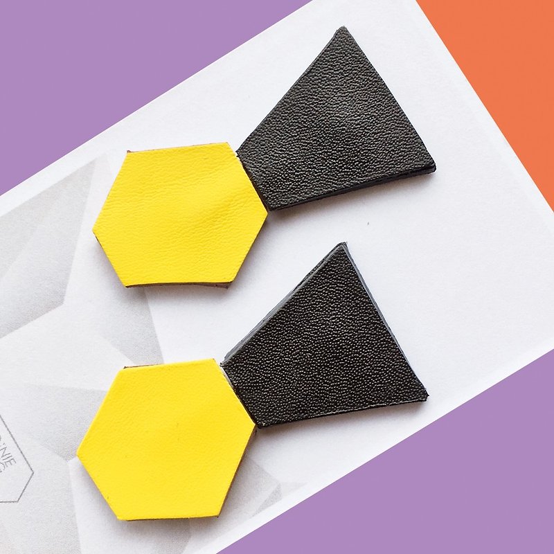 Geometric Stud Leather Earrings - Earrings & Clip-ons - Genuine Leather Black