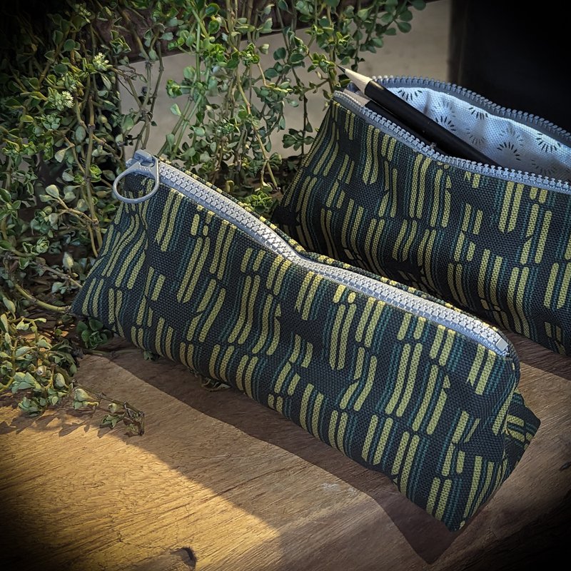 Canvas printed pencil case-stringed bamboo yellow - Pencil Cases - Cotton & Hemp Green