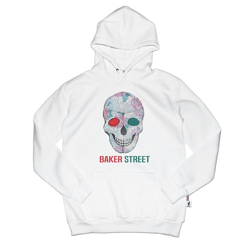 British Fashion Brand -Baker Street- Skull Printed Hoodie - Unisex Hoodies & T-Shirts - Cotton & Hemp White