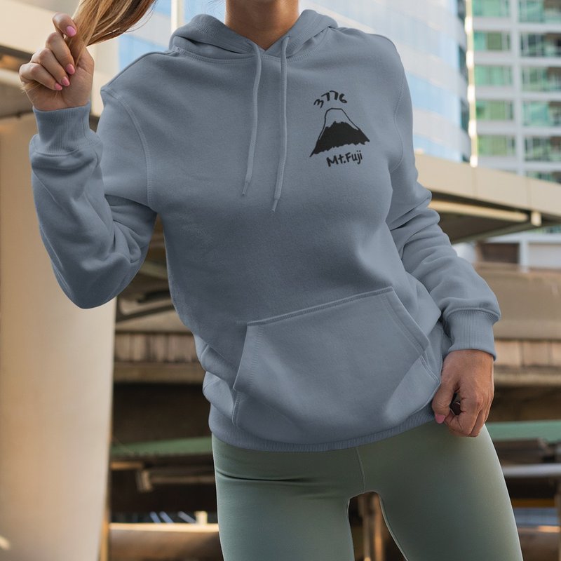 左胸 Mt Fuji 3776 刷毛帽T 中性版 星空灰  富士山日本東京禮物 - 女上衣/長袖上衣 - 棉．麻 灰色