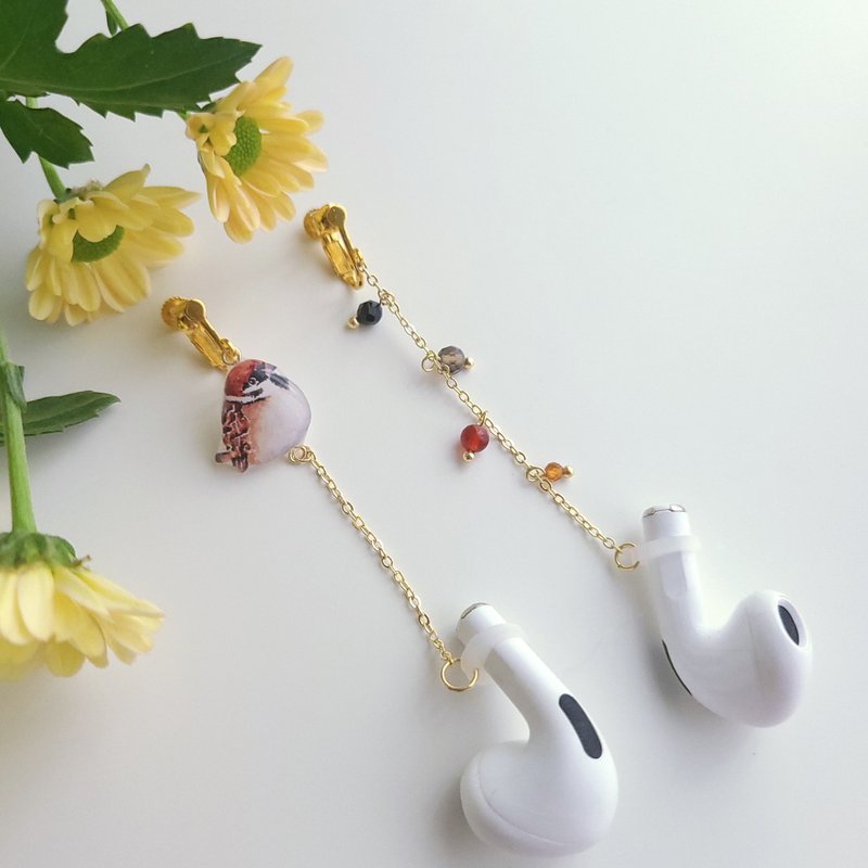 Bird Series-Sparrow/Headphones Anti-lost Chain - Earrings & Clip-ons - Resin Multicolor