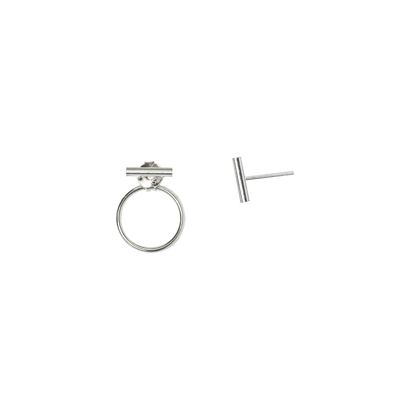 圓柱與圓圈耳環 純銀/鍍k金(三種戴法) - 耳環/耳夾 - 其他金屬 銀色