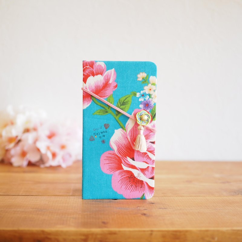 Taiwan flower cloth notebook type smart case (for all models) 8 [Order production] - เคส/ซองมือถือ - ผ้าฝ้าย/ผ้าลินิน สีน้ำเงิน