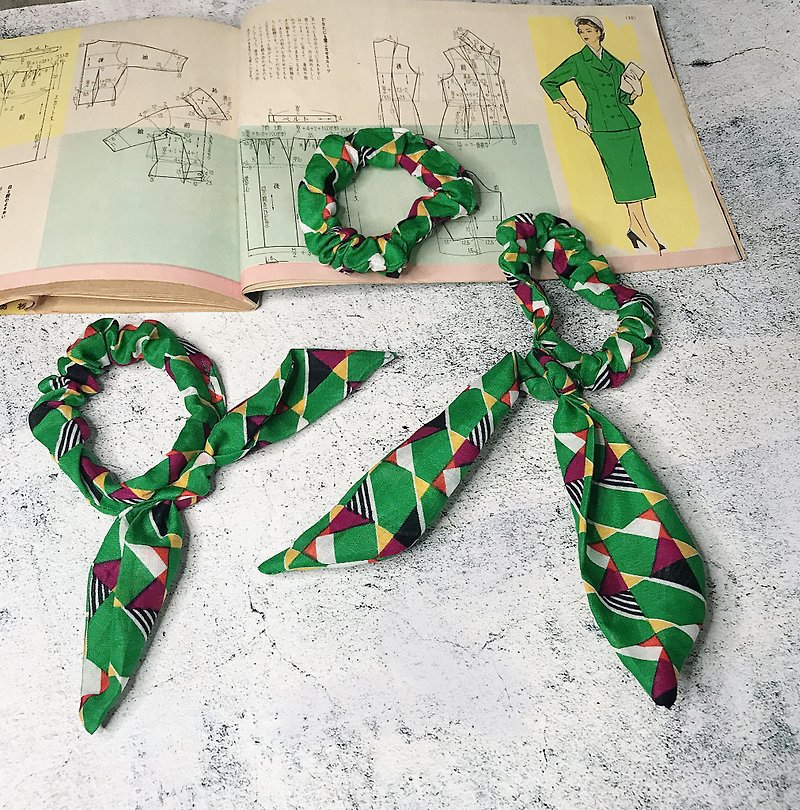 Sienna Handmade Cotton Showa Vintage Style Scrunchie Hair Band - Hair Accessories - Cotton & Hemp Green