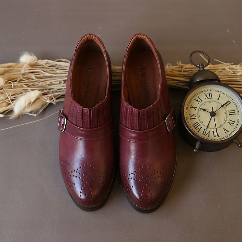 [月]リ・ルの手彫りの靴は色をこする-レッドを - オックスフォード靴 - 革 レッド