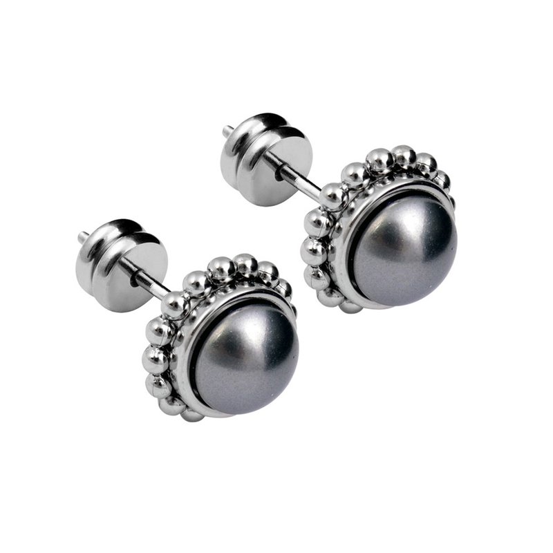 A pair of Zhenxinzhenyi black pearl pure titanium earrings - ต่างหู - โลหะ สีดำ