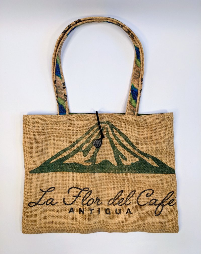 Recycled coffee linen side backpack - Guatemala Yamashita Agua (with pictures on both sides) - Messenger Bags & Sling Bags - Cotton & Hemp 