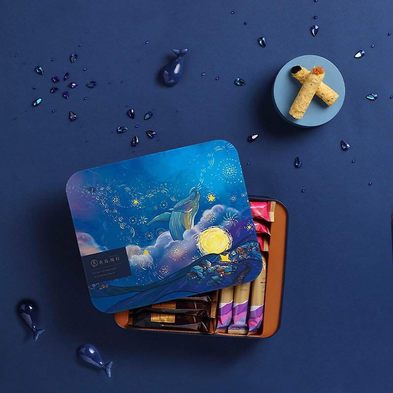[Mid-Autumn Festival Limited] Blue Bird Travel Calling the Moon Whale Chen Comprehensive Stuffed Egg Roll Gift Box 24 Packs - ขนมคบเคี้ยว - อาหารสด 