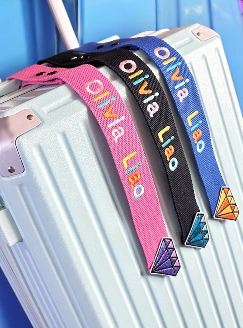 Personalized full-color name embroidered luggage ribbon - sparkling Gemstone style - ป้ายสัมภาระ - งานปัก 