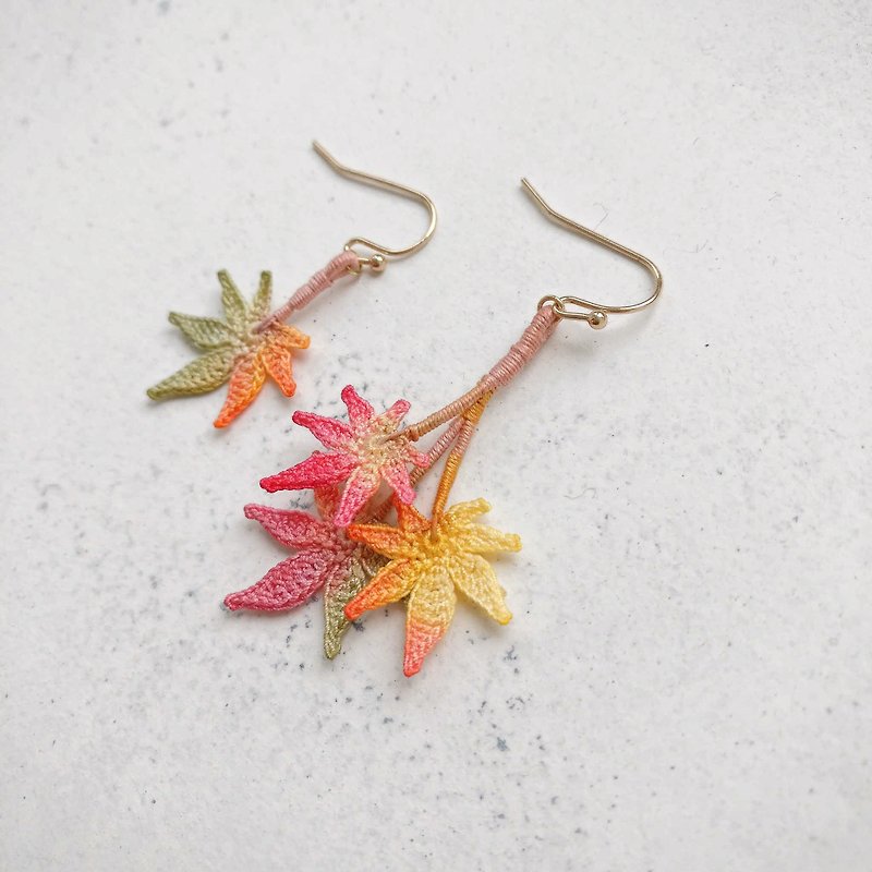 Thread Earrings & Clip-ons Red - Autumn leaves chandelier earrings