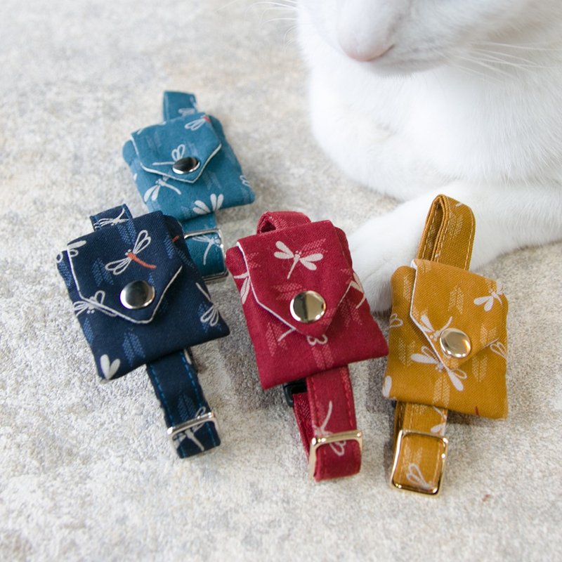 Dragonfly Series - Airtag Pouch Cat Collar Dog Custom Size Engraving Service - ปลอกคอ - ผ้าฝ้าย/ผ้าลินิน 