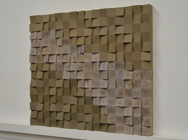 Fluidity - geometric minimalist wood wall art in shades of grey & greyish beige - Wall Décor - Wood Khaki