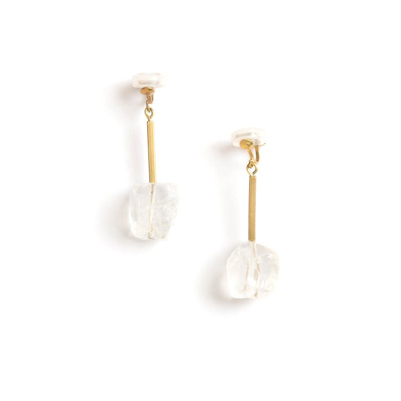 ホワイトクリスタル耳のクリップをクリアクォーツクリップオン - ピアス・イヤリング - 宝石 透明