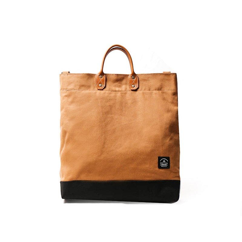 Point bag [icleaXbag] simple L leather canvas shopping bag portable with strap camel - กระเป๋าแมสเซนเจอร์ - ผ้าฝ้าย/ผ้าลินิน ขาว