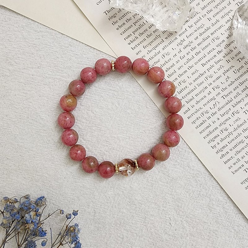 Strawberry Mocha Rose Glow/Red Gum Flower Natural Stone Bracelet - Bracelets - Gemstone Pink
