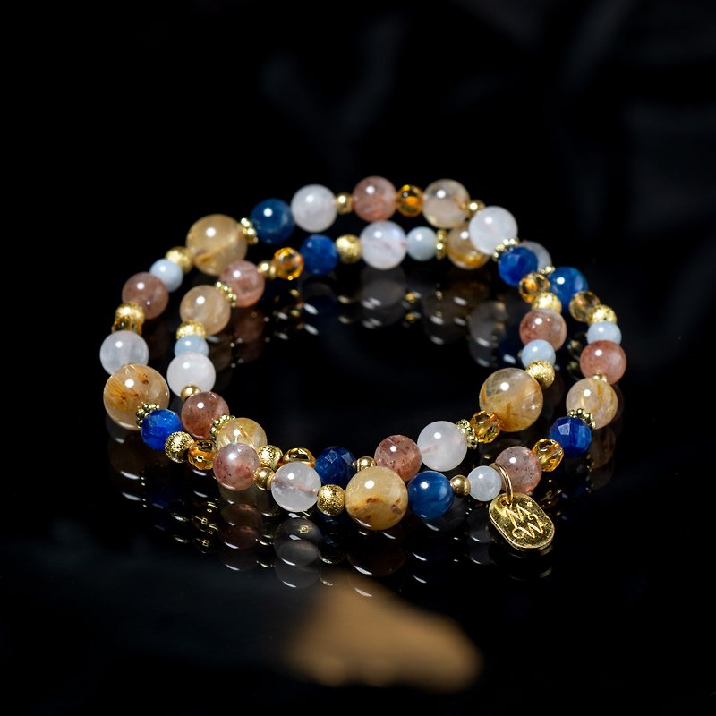 戴珍珠耳環的少女 // C1234鈦晶藍晶雙圈手鍊 - 手鍊/手鐲 - 寶石 