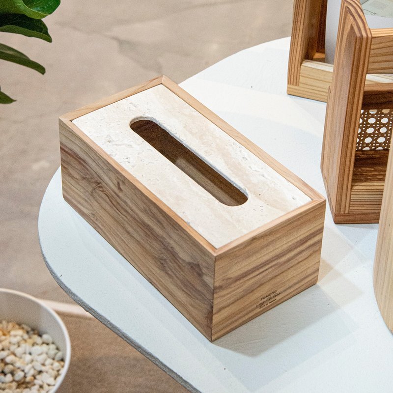 Alpine Lake Collection, Solid Wood & Marble Tissue Box - Tissue Boxes - Wood Khaki