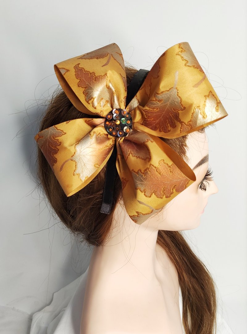 Don-Ya Mi Fashion宴會風髮箍 大型蝴蝶結髮飾 珠繡 手作髮箍 訂 - 髮箍/髮帶 - 絲．絹 金色