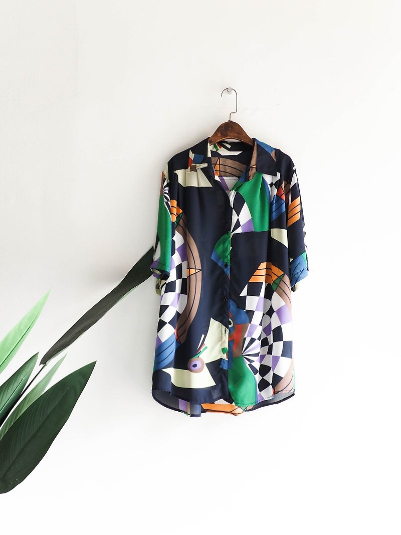 River Water Mountain - Kanagawa Color Day Large Color Block Summer Festival Antique Silk Spinning Shirt Shirt Shirt - Women's Shirts - Polyester Multicolor