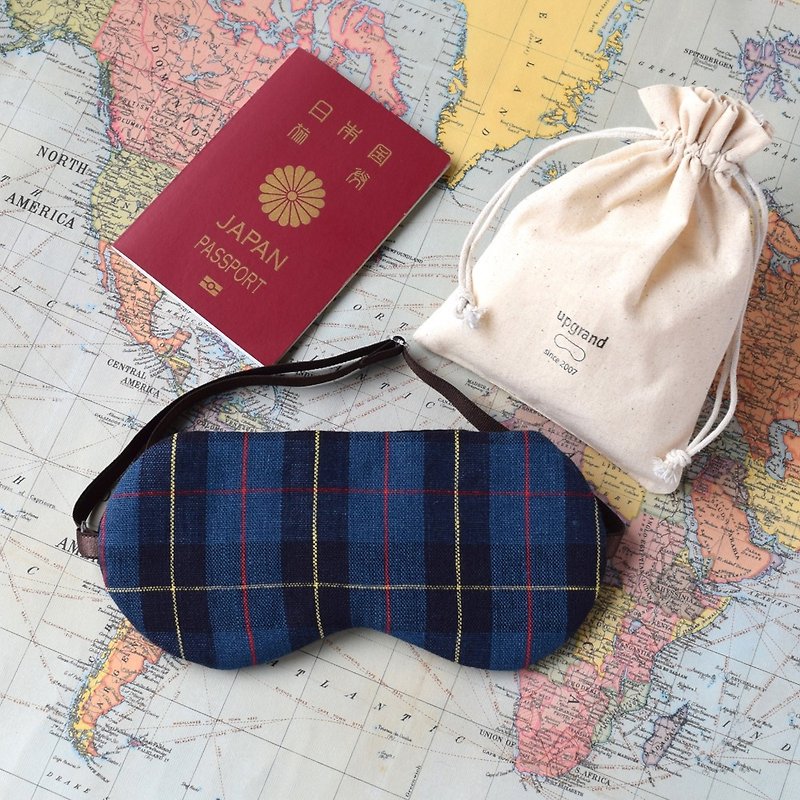 英國傳統格子/Navy/眼罩/旅遊/旅遊隨身物品 - 眼罩 - 棉．麻 藍色
