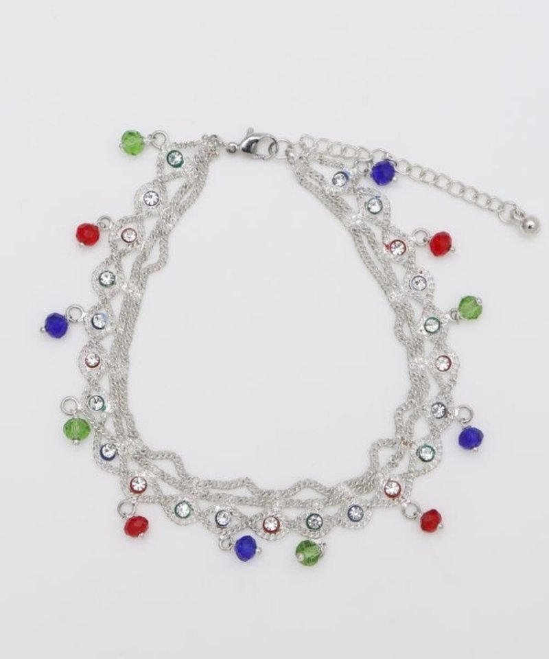 [Popular Pre-Order] Exotic Indian Silver Jewelry Sparkling Gemstone Anklet IJCZ4222 - กำไลข้อเท้า - วัสดุอื่นๆ 