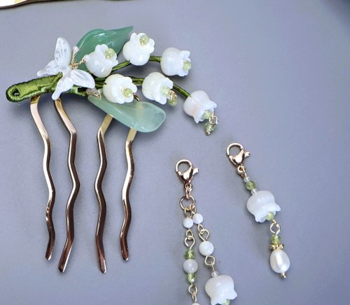 ヘアアクセサリー　ハンドメイド レモンハンドメイドヘアアクセサリー天然ホワイト鈴蘭ヘアピン