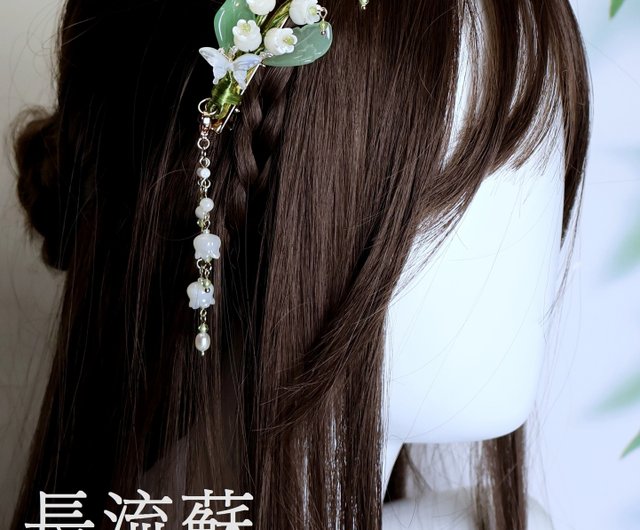 レモンハンドメイドヘアアクセサリー天然ホワイト鈴蘭ヘアピン