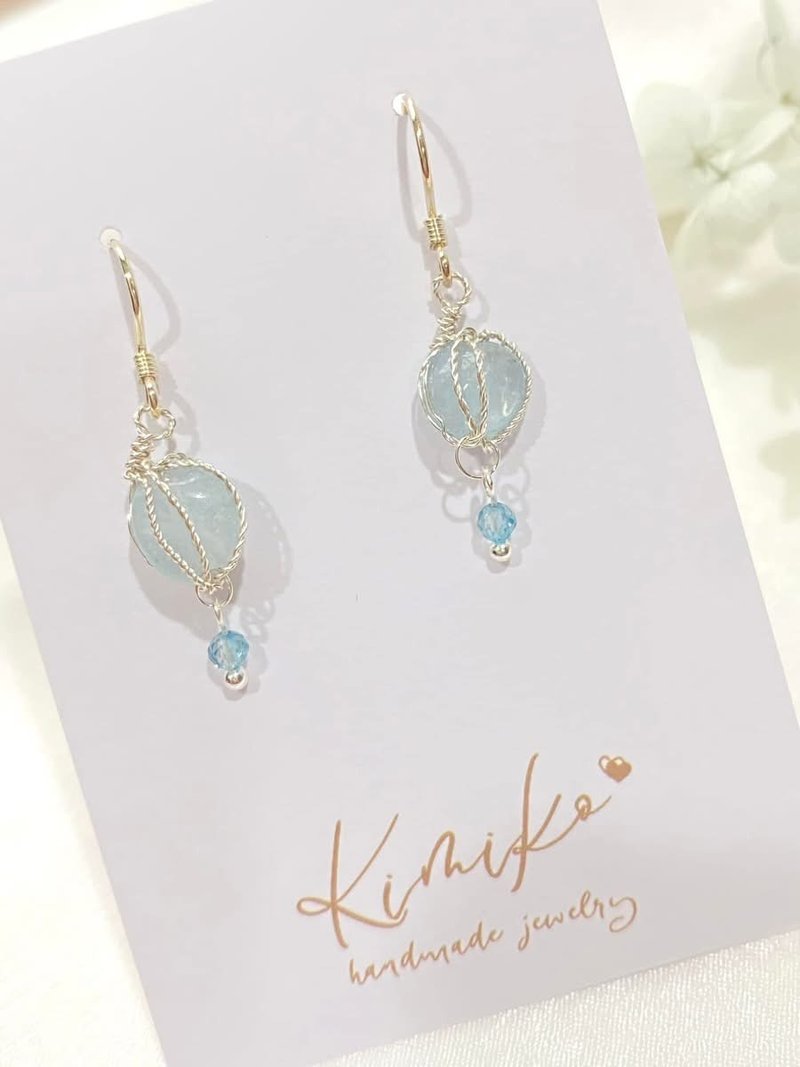 March birthstone and November birthstone aquamarine Stone 925 sterling silver style earrings - Earrings & Clip-ons - Crystal Blue