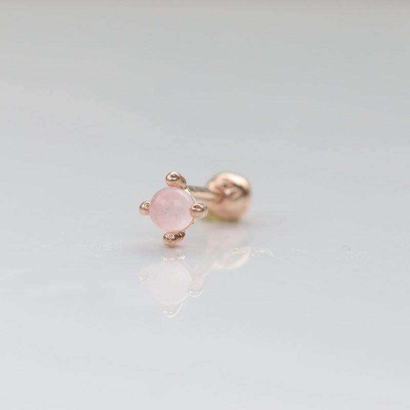 14K pink crystal bead earrings (single) ear bone and ear socket will not fade - Earrings & Clip-ons - Precious Metals Gold