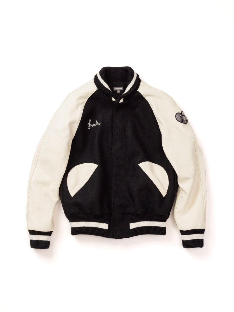 STRIKE VARSITY JACKET - ITALIAN MELTON - เสื้อโค้ทผู้ชาย - หนังแท้ สีดำ