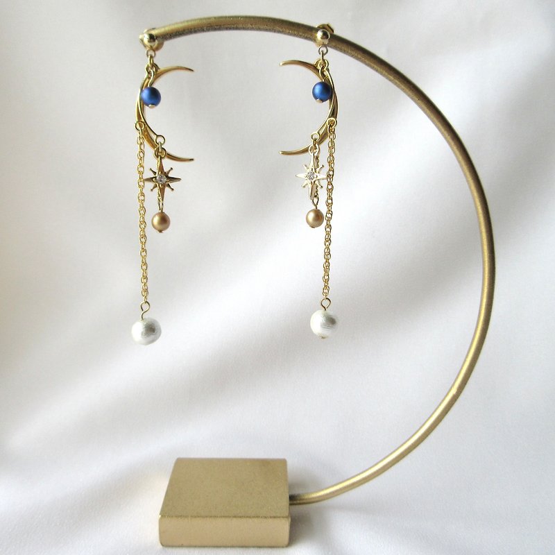 moon Star - Earrings & Clip-ons - Copper & Brass Gold
