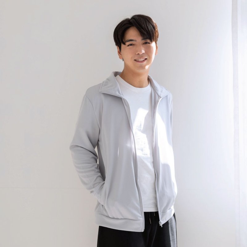 UPF50+吸濕排汗男防曬外套_立領淺灰 - 男夾克/外套 - 聚酯纖維 灰色