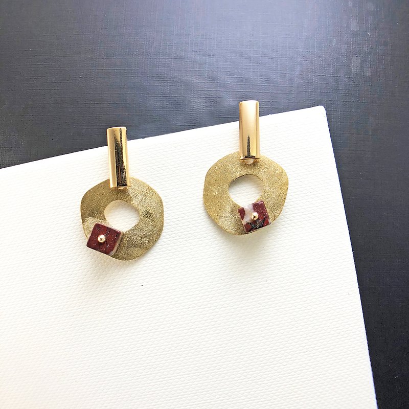 和風天然石925純銀耳環 簡約 大理石 都會 金色 北歐風 夾式耳環 - 耳環/耳夾 - 珍珠 金色