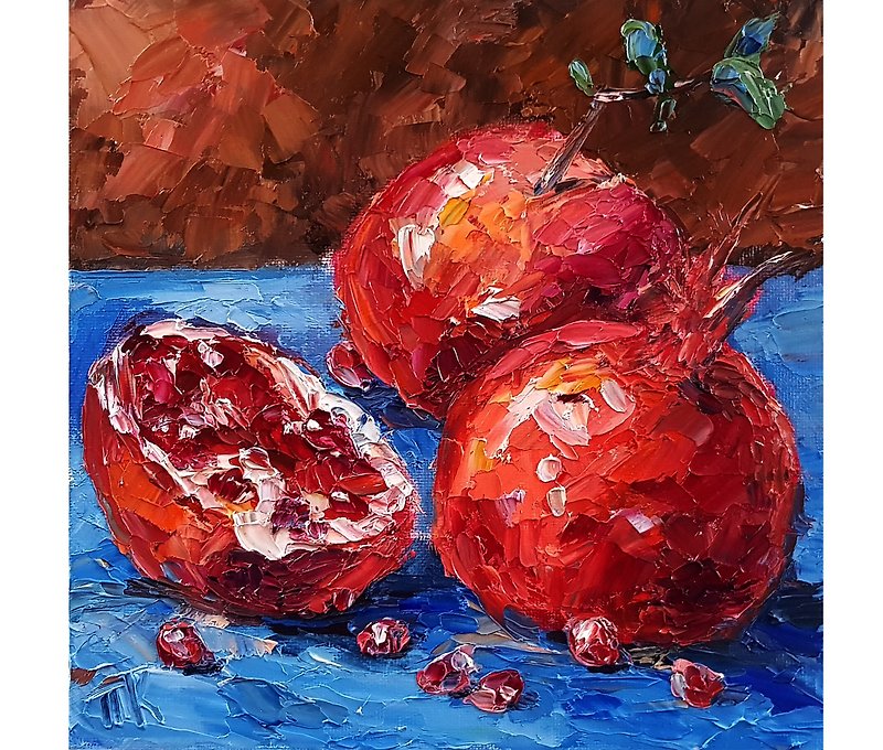 Pomegranate Oil Painting Fruit Original Art Still life Canvas Hanging picture - Posters - Other Materials Red