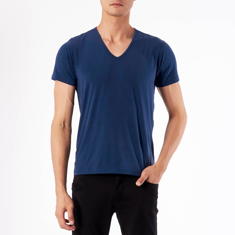 Cottonseed 157V collar Tee-deep blue - Men's T-Shirts & Tops - Other Materials Blue