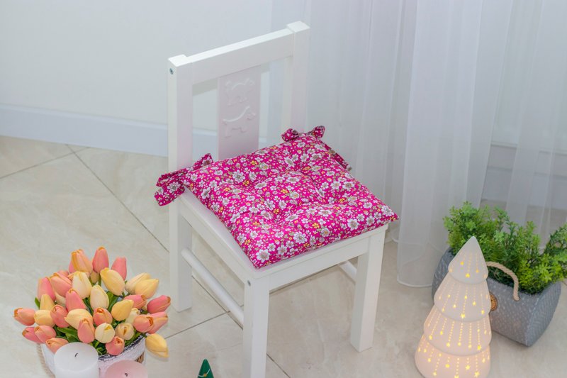 Kids chair cushion, Child pillow for chair, Flowers Chair cushion - หมอน - วัสดุอื่นๆ สึชมพู