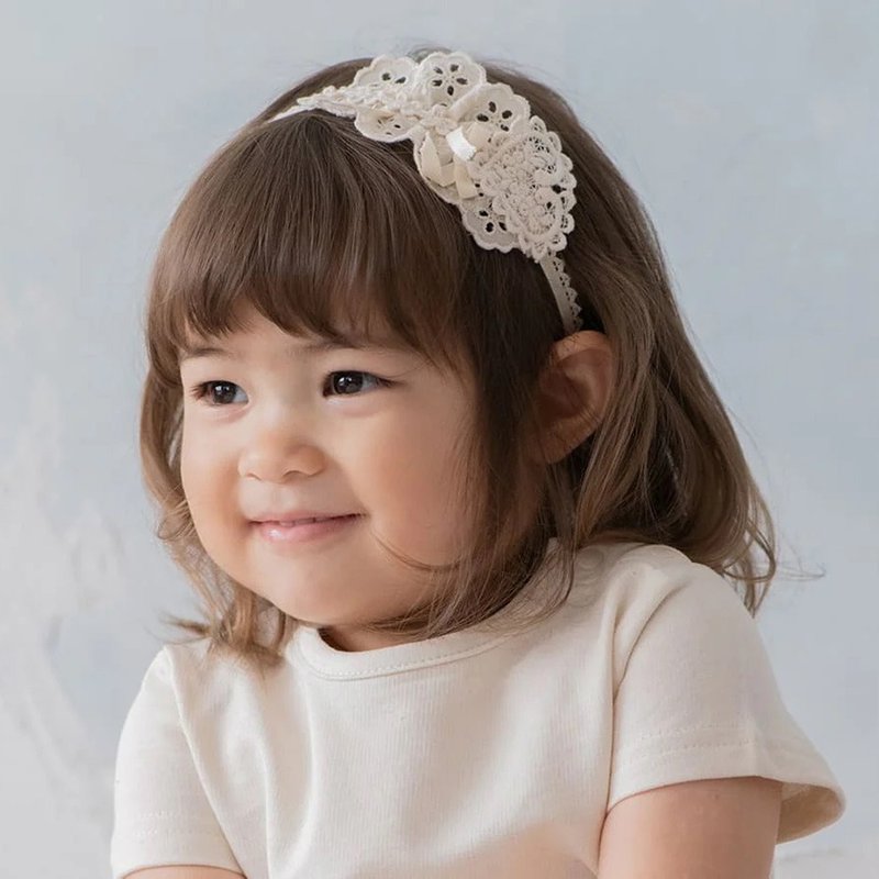 [Japanese Amorosa Mamma organic cotton] Baby lace headband (heart-shaped lace) - หมวกเด็ก - ผ้าฝ้าย/ผ้าลินิน 