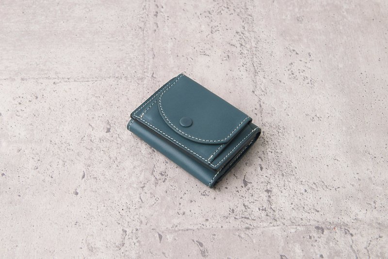 Three-fold mini short clip Mini Tri-Fold wallet / Morandi Blue Morandi Blue - Wallets - Genuine Leather Blue