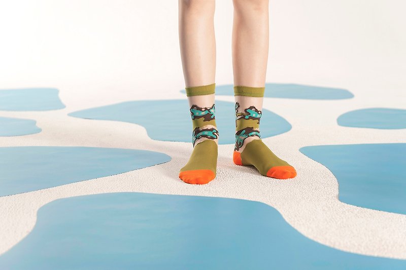 地熱谷 透明中筒襪 - 襪子 - 橄欖 - 襪子 - 尼龍 綠色