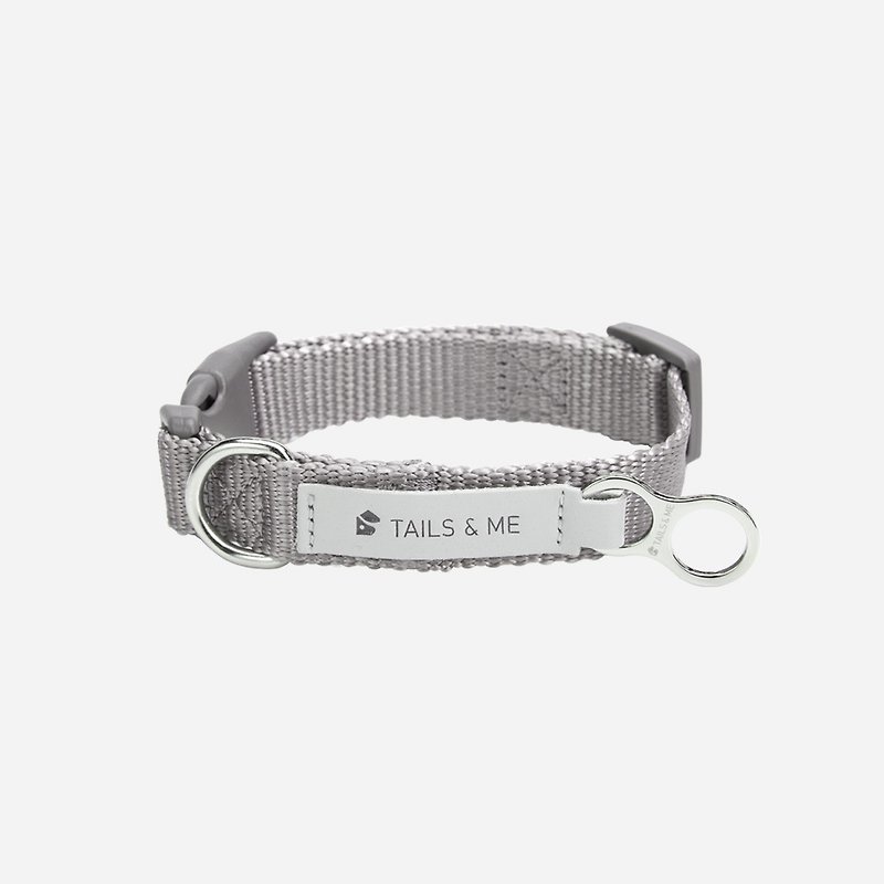 [Tail and me] classic nylon belt collar silver gray - ปลอกคอ - ไนลอน สีเทา