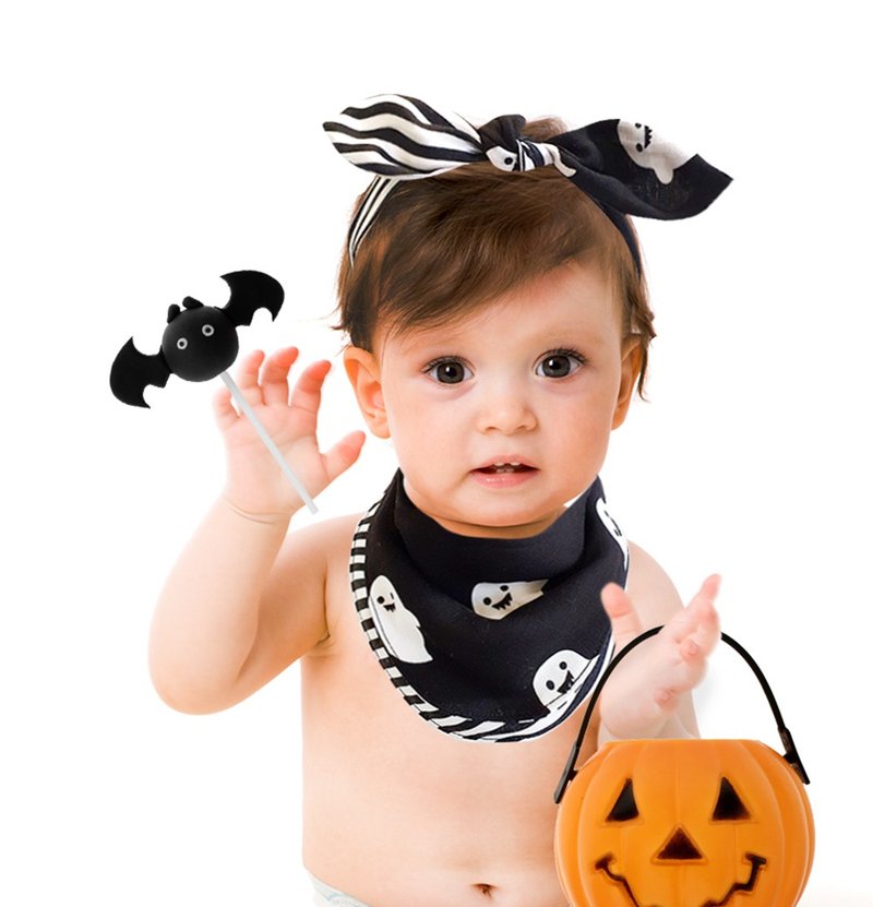 Halloween - Playful elf double-sided bib bib scarf - ผ้ากันเปื้อน - ผ้าฝ้าย/ผ้าลินิน สีดำ