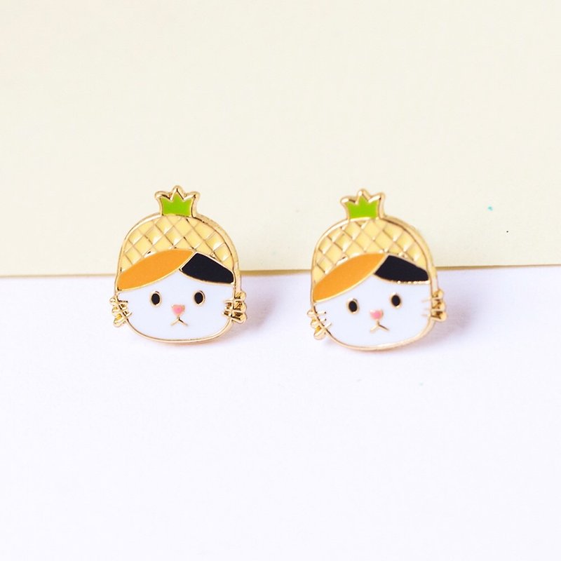 Cat, pineapple, fruit earrings and clip-ons - Earrings & Clip-ons - Enamel Red