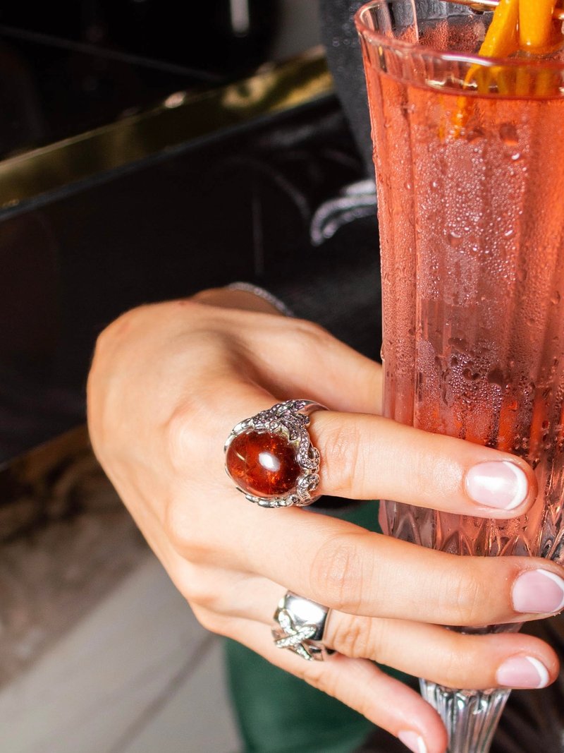 Brazil Tourmaline and Pink Sapphires Cocktail Ring - 戒指 - 半寶石 紅色